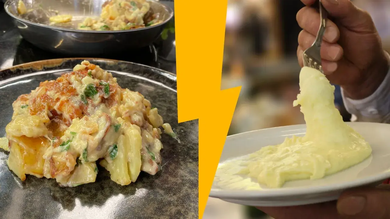 Un plat auvergnat réconfortant : pommes de terre gratinées et purée onctueuse. Un délice pour les papilles !