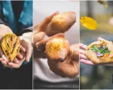 Trois gourmandises : un pain aux pépites de chocolat, des madeleines glacées et une galette salée aux champignons. Des produits typiquement parisiens à savourer.