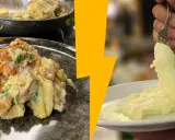 Un plat typique auvergnat : pommes de terre sautées et crémeuses, servies avec une purée onctueuse.