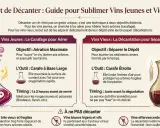 Illustration expliquant comment décanter les vins jeunes pour les aérer et les vins vieux pour séparer le dépôt.